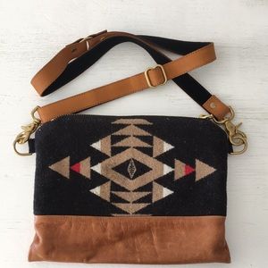 Leather-Accent Black & Tan Geometric Crossbody Bag